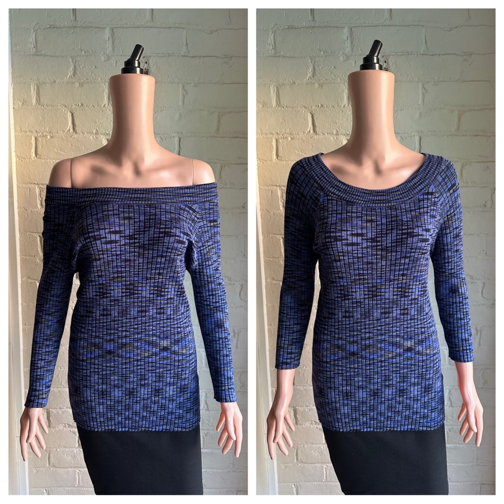 Hannah size large black and indigo body con long sleeve scoop neck sweater